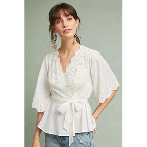 Anthropologie Meadow Rue Loire Wrap Blouse  - Eyelet Scalloped Top